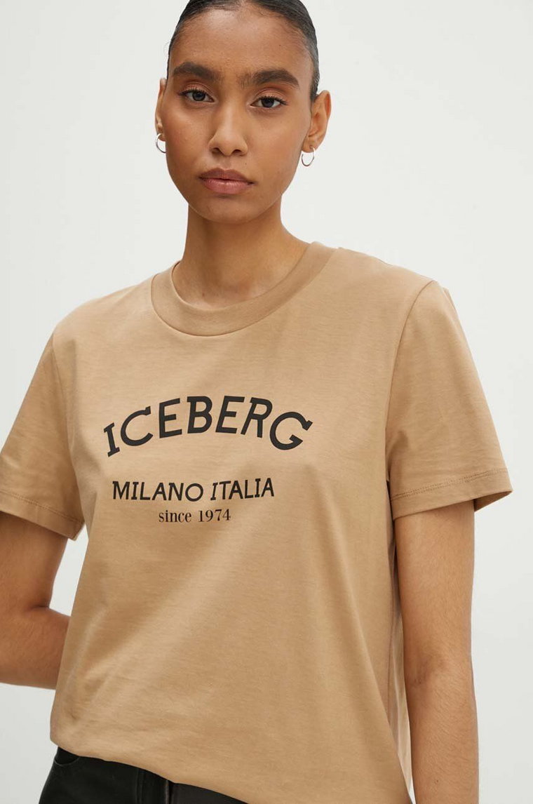 Iceberg t-shirt bawełniany damski kolor beżowy F021 6325