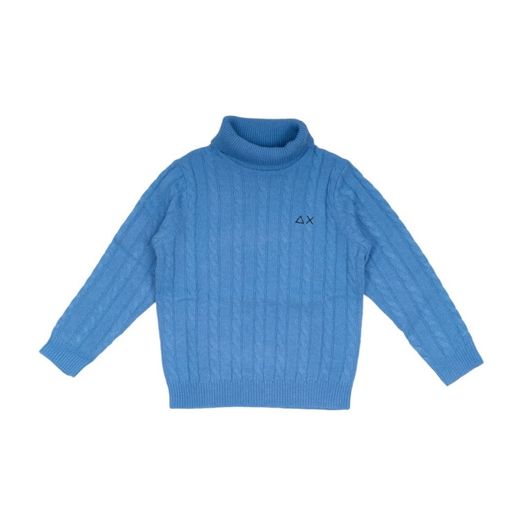 Wełniany Sweter w Kolorze Niebieskim ze Złotymi Warkoczami i Czarnym Logo Sun68