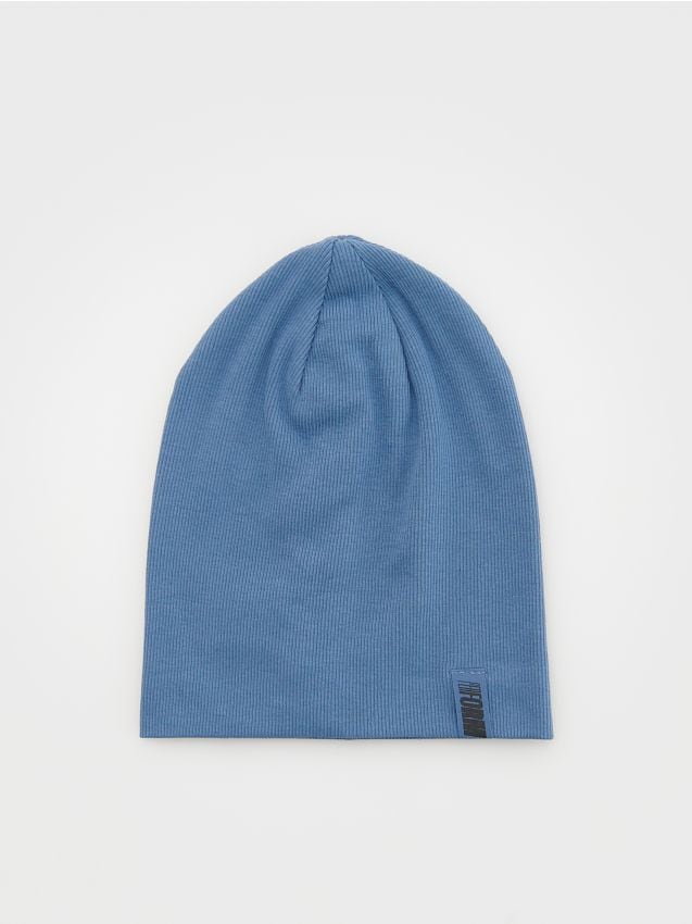 Reserved - Prążkowana czapka z naszywką - niebieski