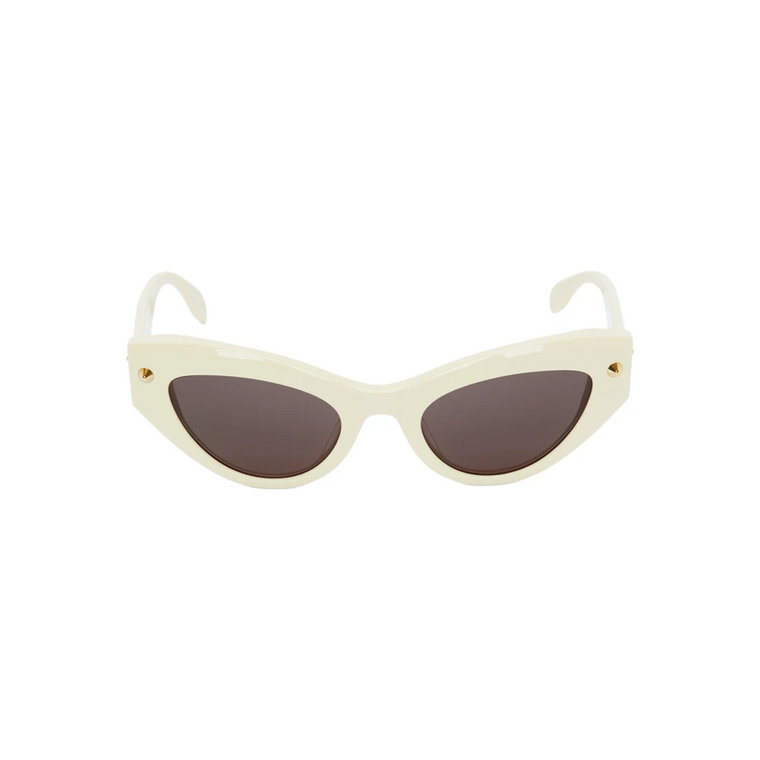 Białe okulary przeciwsłoneczne w kształcie kocich oczu z złotymi ćwiekami Alexander McQueen