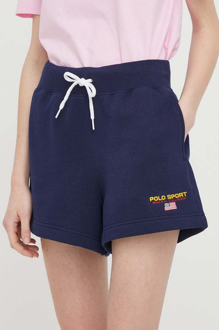 Polo Ralph Lauren szorty damskie kolor granatowy melanżowe high waist 211939509