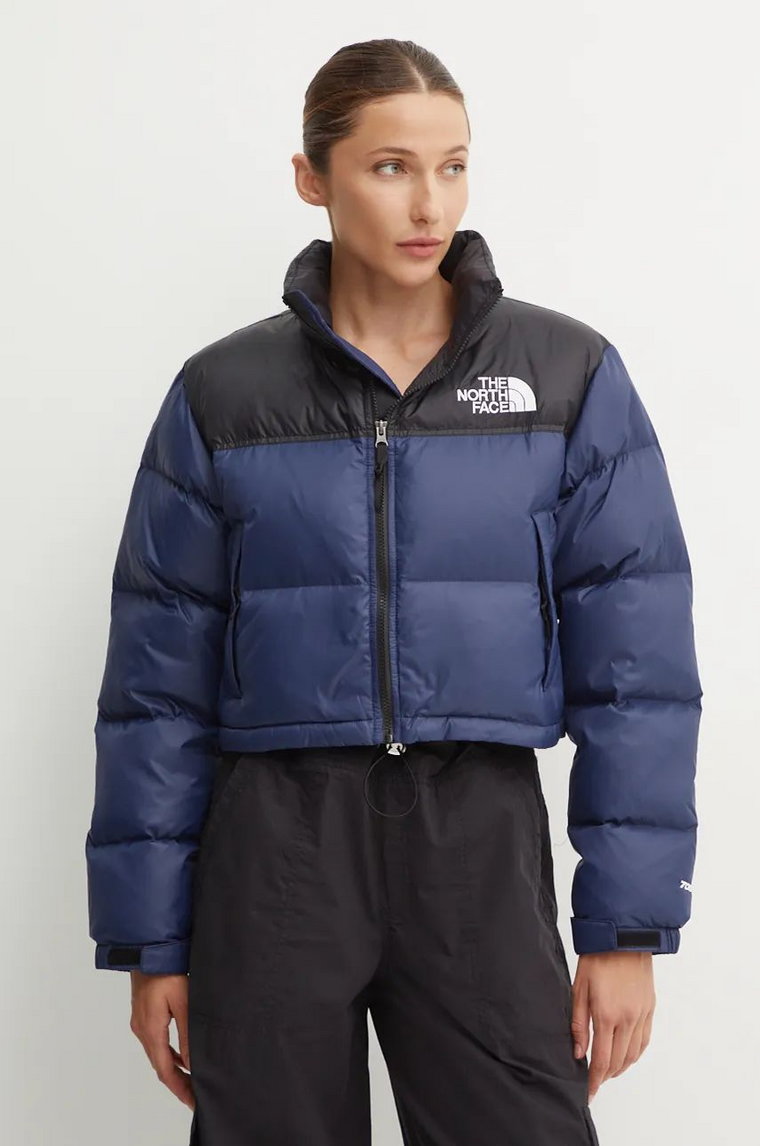 The North Face kurtka puchowa Nuptse Short Jacket damska kolor granatowy zimowa NF0A5GGE92A1