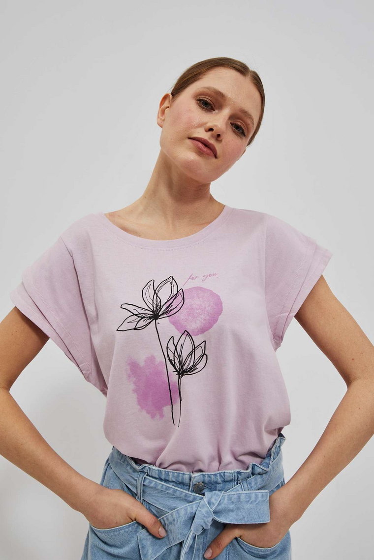 T-shirt z nadrukiem liliowy