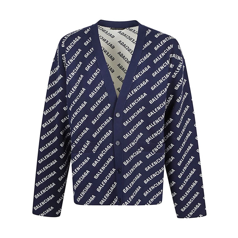 Niebieski Allover Logo Bawełniany Sweter dla Mężczyzn Balenciaga