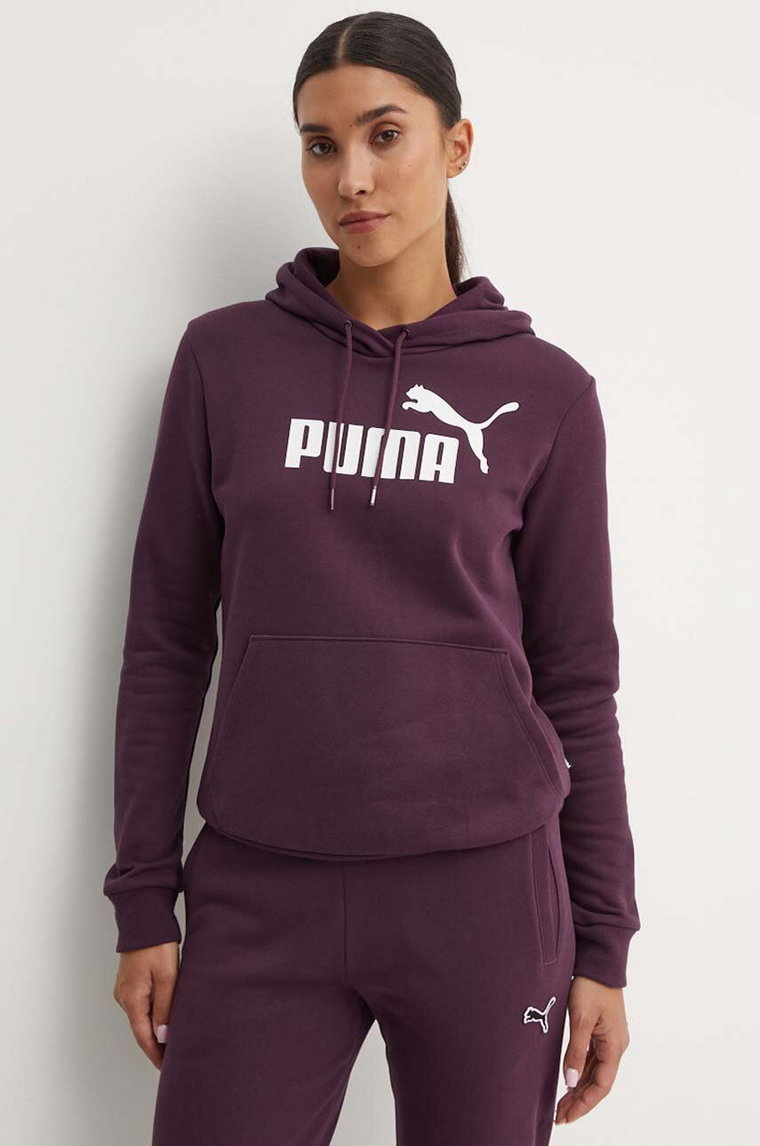 Puma bluza damska kolor fioletowy z kapturem z nadrukiem