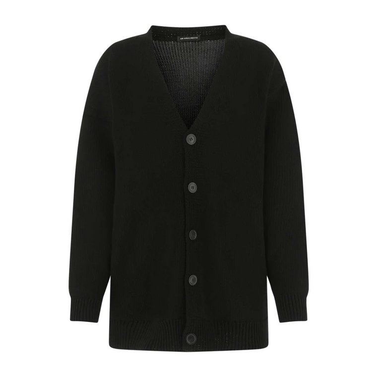 Czarny Cotton Oversize Cardigan Ann Demeulemeester