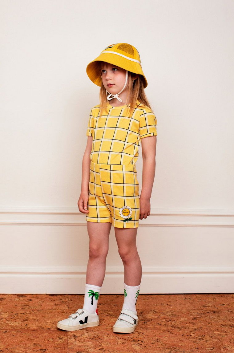Mini Rodini szorty bawełniane dziecięce kolor żółty z nadrukiem