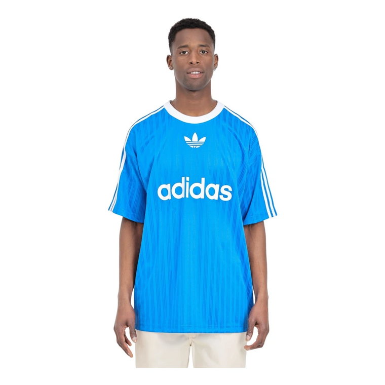 Niebieski T-shirt z Logo i Kołnierzem Adidas Originals