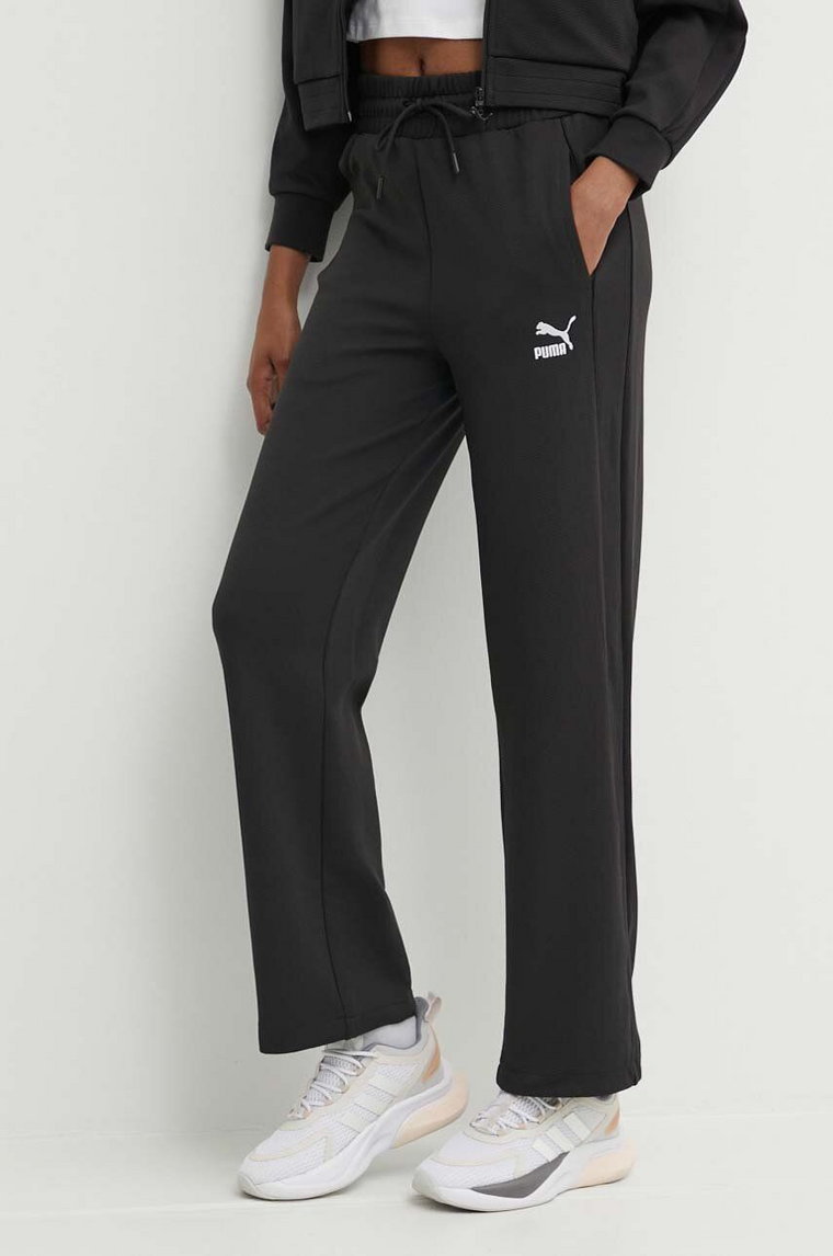 Puma spodnie dresowe T7 High Waist Pant kolor czarny gładkie 624212