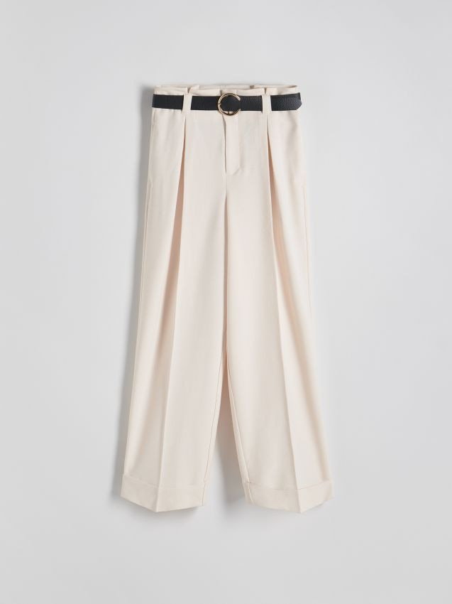 Reserved - Spodnie z paskiem - złamana biel