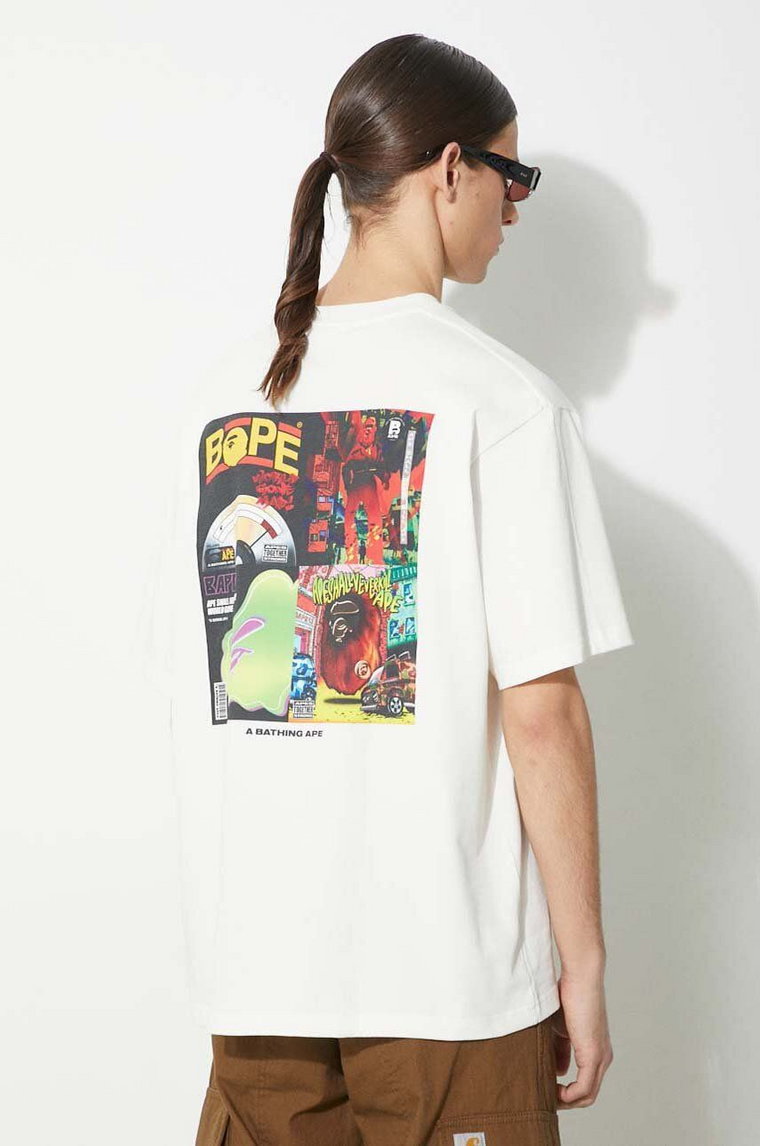 A Bathing Ape t-shirt bawełniany Bape Album Monogram Tee męski kolor beżowy z nadrukiem 1J80109051