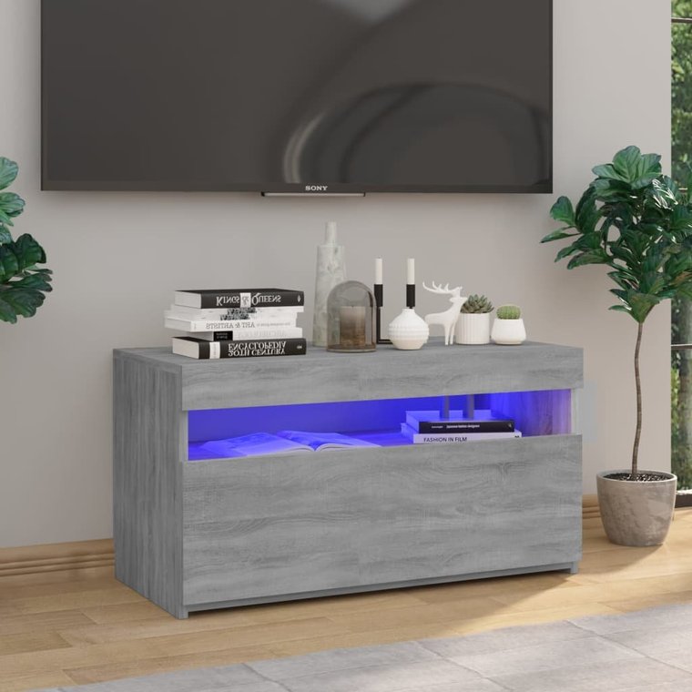 vidaXL Szafka pod TV z oświetleniem LED, szary dąb sonoma, 75x35x40 cm