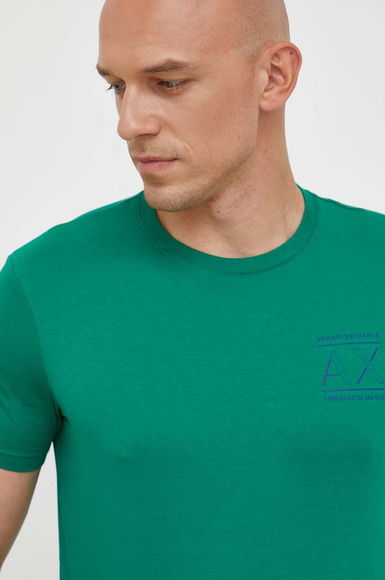 Armani Exchange t-shirt bawełniany kolor zielony z nadrukiem