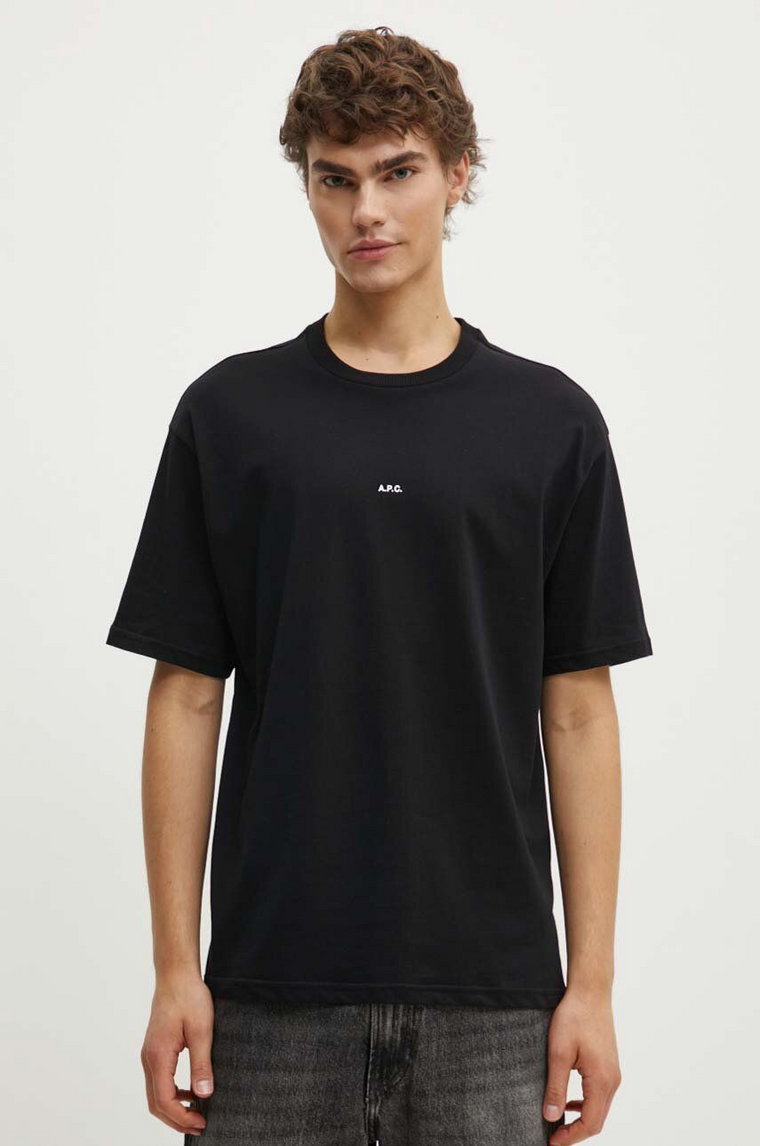 A.P.C. t-shirt bawełniany t-shirt boxy micro logo GOTS męski kolor czarny gładki COHBW.H26386
