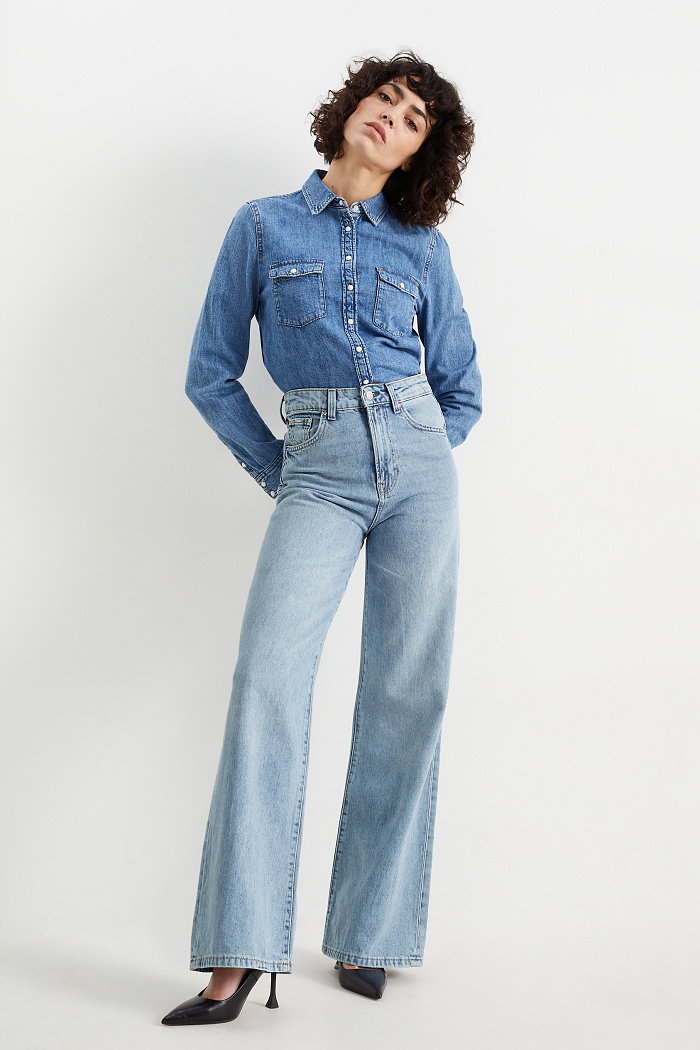 C&A Wide leg jeans-wysoki stan, Niebieski, Rozmiar: 42
