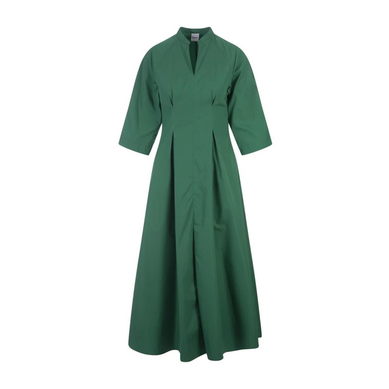 Zielona Sukienka Midi z Lnu Szerokie Rękawy Aspesi