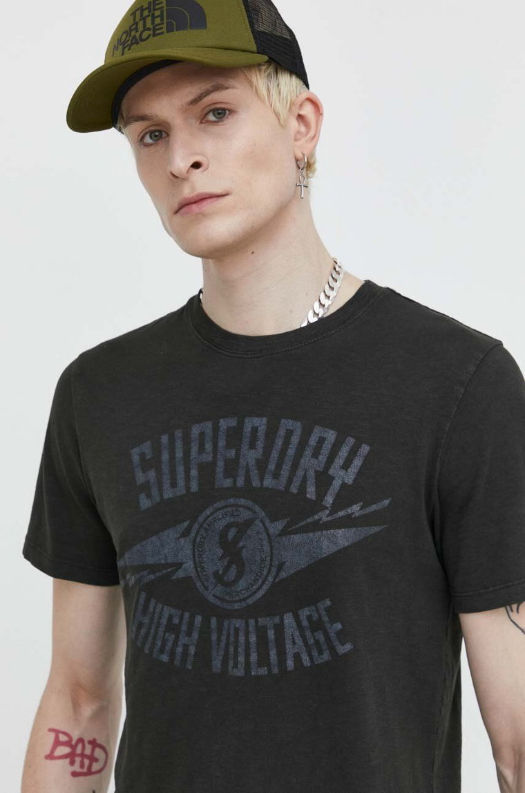 Superdry t-shirt bawełniany męski kolor czarny z nadrukiem