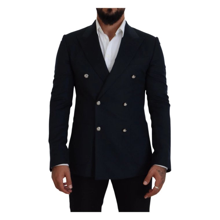 Niebieski Dwurzędowy Formalny Płaszcz Blazer Dolce & Gabbana