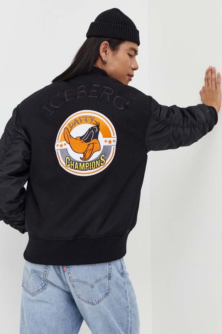 Iceberg kurtka bomber wełniana x Looney Tunes kolor czarny przejściowa