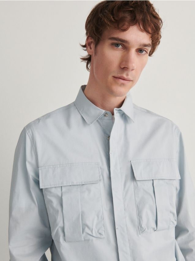 Reserved - Bawełniana koszula regular fit - jasnoniebieski