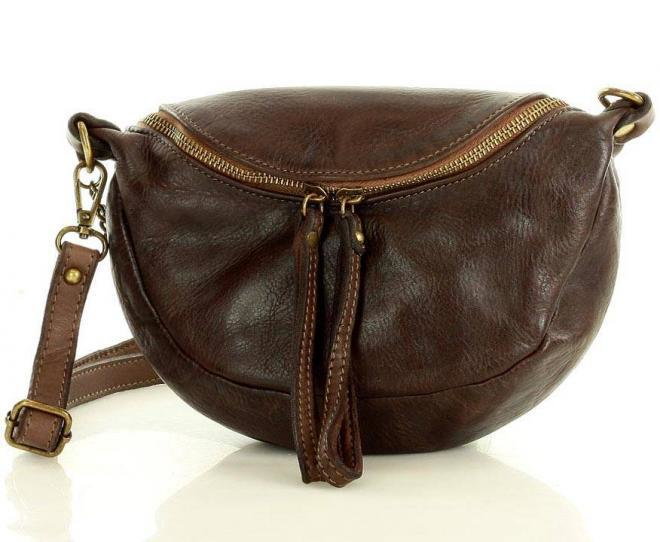 MARCO MAZZINI Miejska listonoszka nerka z łańcuszkiem handmade crossbody vera pelle lavata brązowa caffe