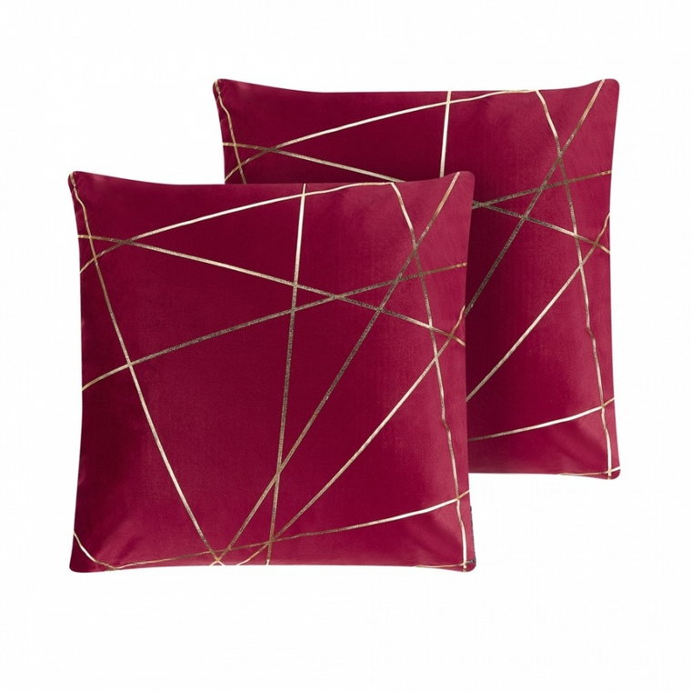 Zestaw 2 welurowych poduszek dekoracyjnych geometryczny wzór 45 x 45 cm czerwony PINUS kod: 4251682267779