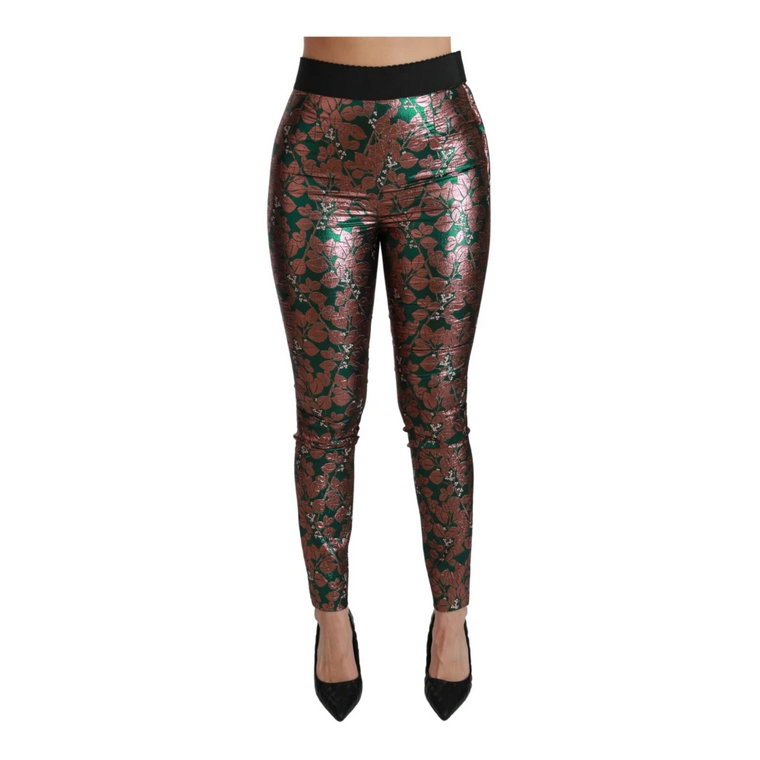 Green Bronze Leaf Tights Skinny Pants Dolce & Gabbana