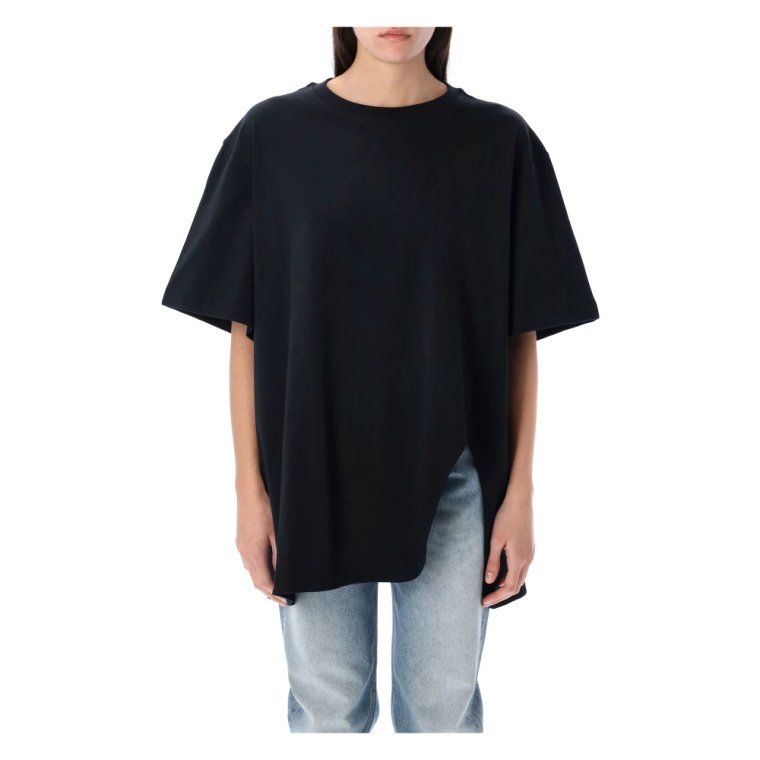 Czarna Oversize T-shirt z Haftem Logo The Attico