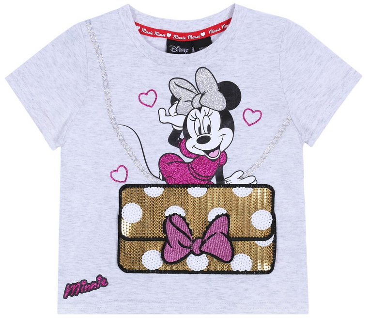 Jasnoszary t-shirt/koszulka z cekinową kieszonką Minnie Disney 2-3 lat 98 cm