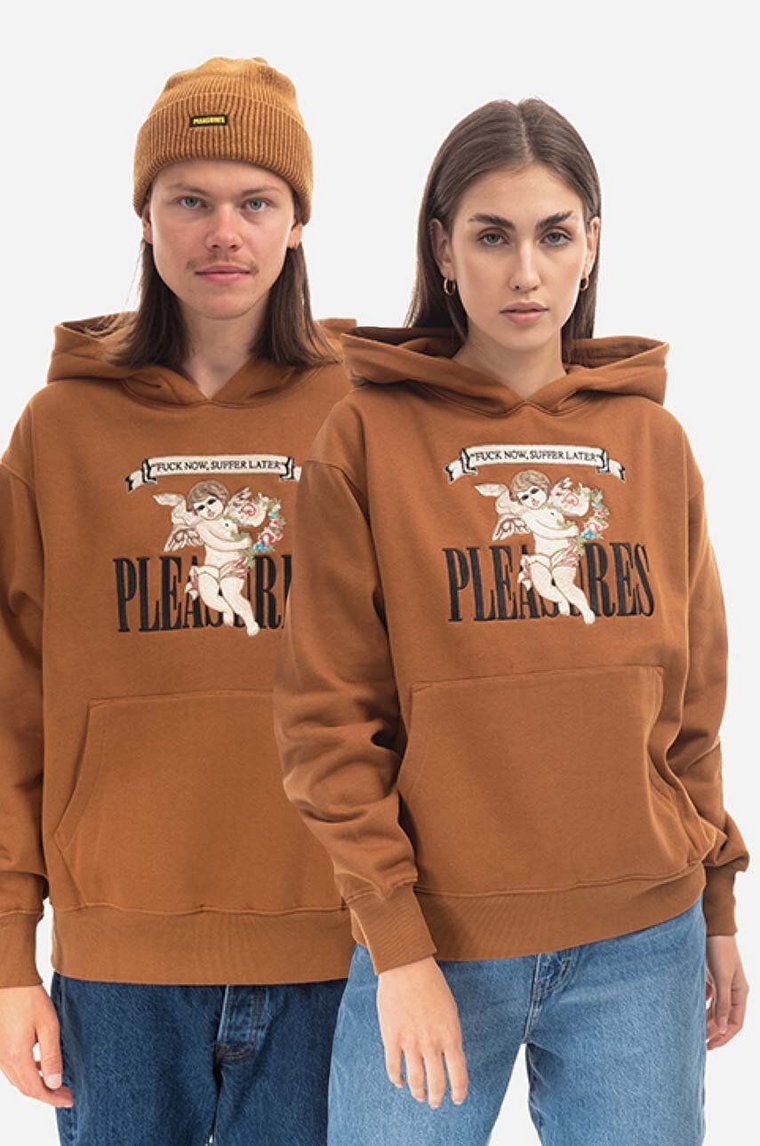 PLEASURES bluza Suffering Hoodie kolor brązowy z kapturem z aplikacją P22F043-RUST P22F043-RUST