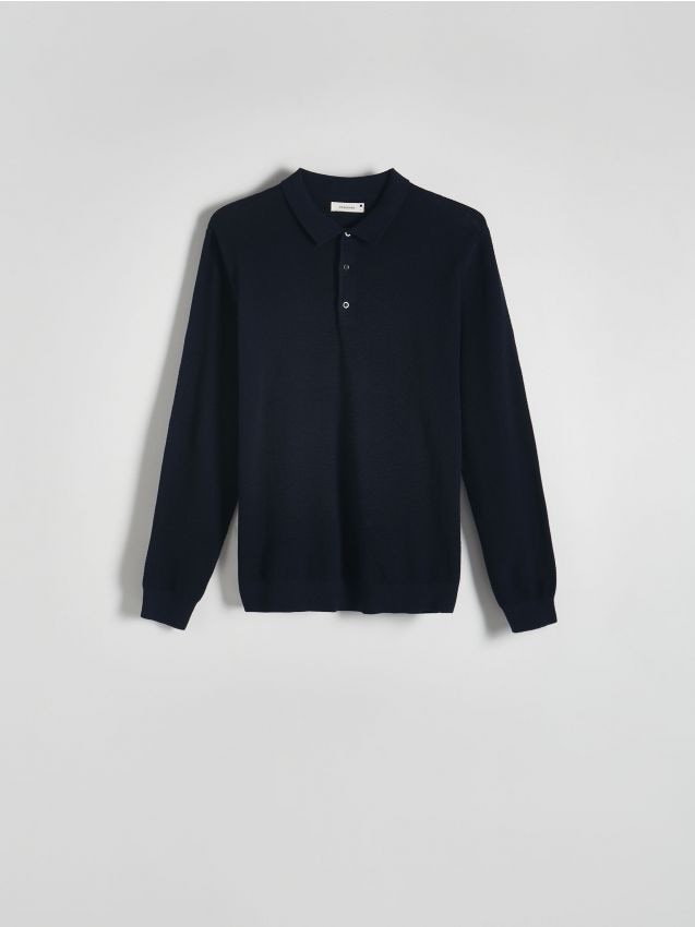 Reserved - Sweter polo - granatowy