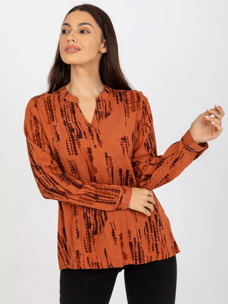 Bluzka koszulowa jasny brązowy casual codzienna dekolt w kształcie V rękaw długi odzież ekologiczna