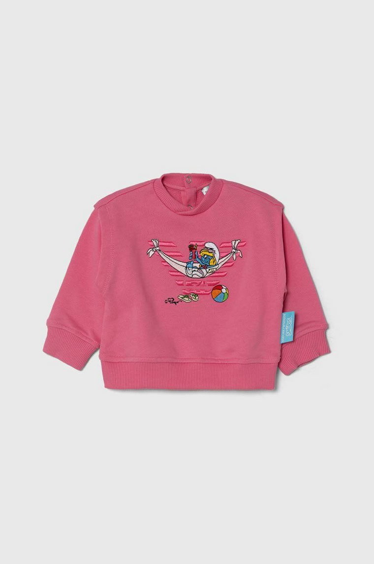 Emporio Armani bluza bawełniana niemowlęca x The Smurfs kolor różowy z aplikacją
