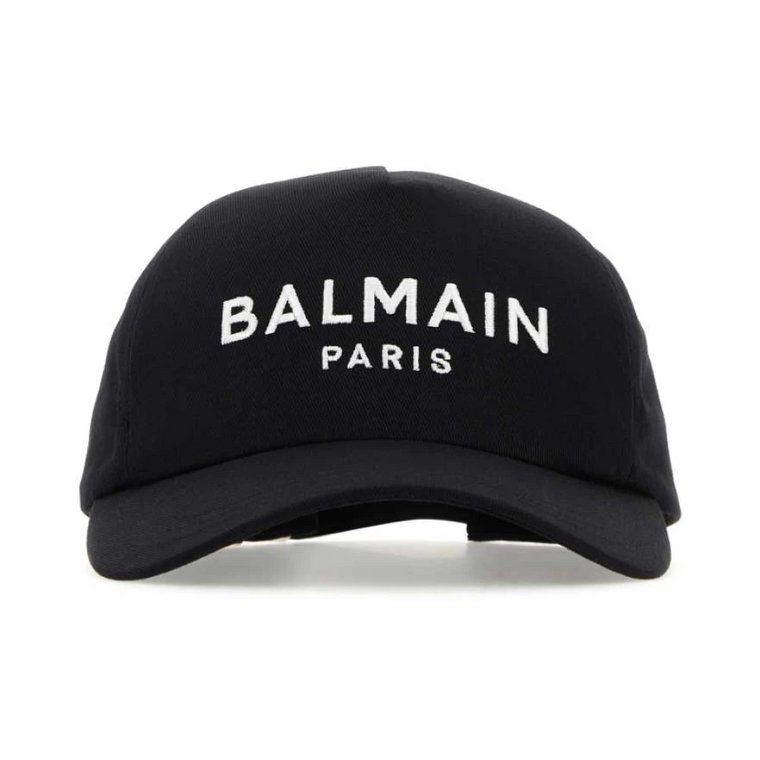 Czarna bawełniana czapka baseballowa Balmain