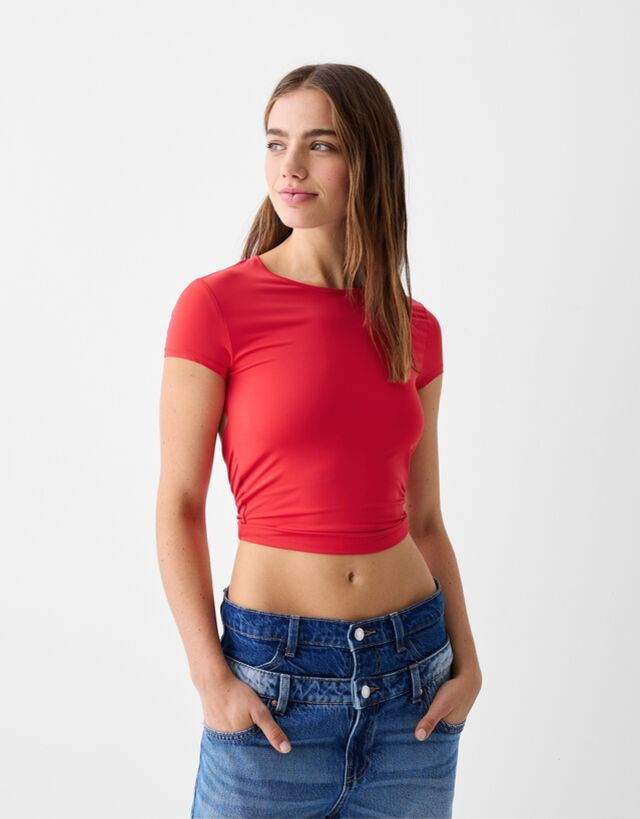 Bershka Koszulka Z Krótkim Rękawem I Odkrytymi Plecami Kobieta M Czerwony