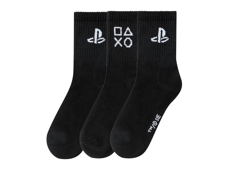 Skarpetki dziecięce PLAYSTATION / XBOX, 3 pary (PlayStation, 31/34, Czarny)