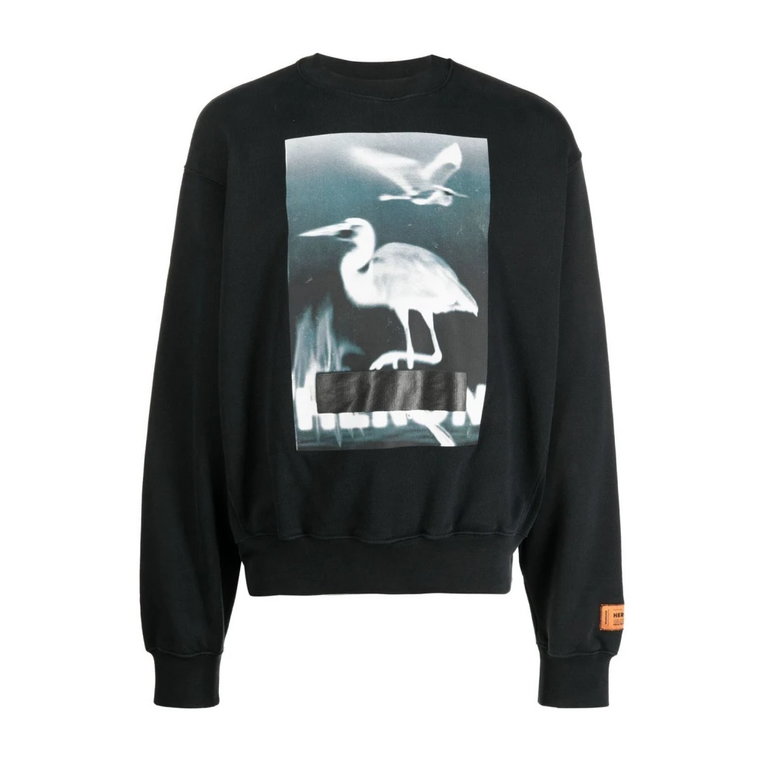 Czarny Bawełniany Sweter z Nadrukiem na Przodzie Heron Preston