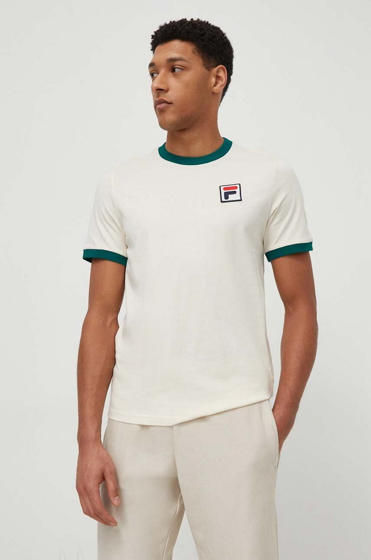Fila t-shirt bawełniany Laz męski kolor beżowy wzorzysty FAM0641