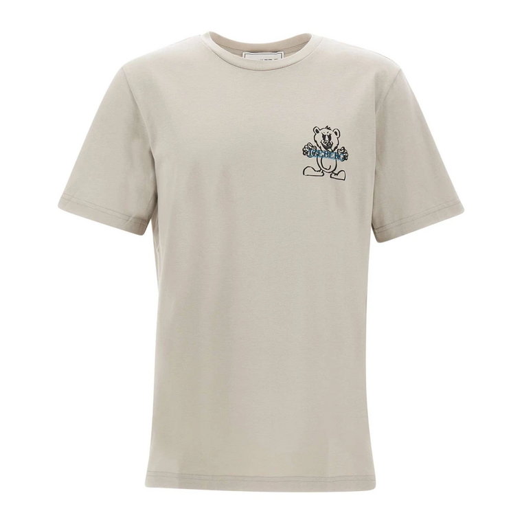 Męska Bawełniana Koszulka, Beżowa, Nadruk Logo Iceberg