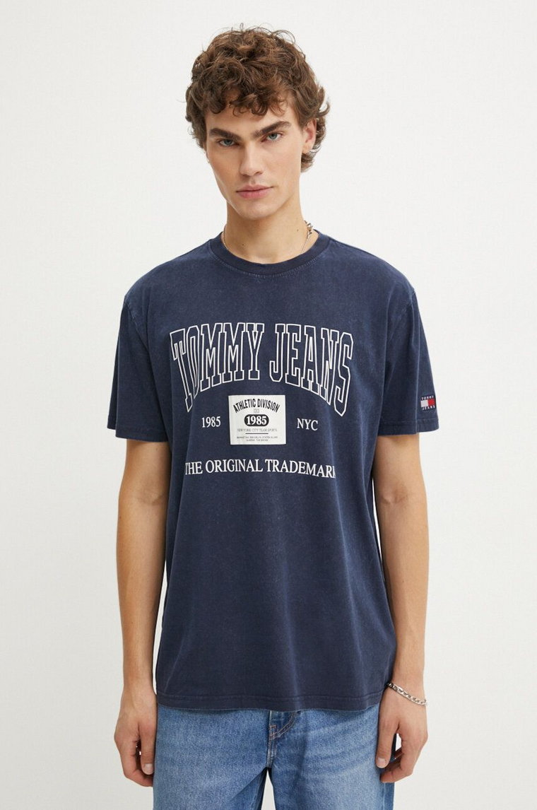 Tommy Jeans t-shirt bawełniany męski kolor granatowy z nadrukiem DM0DM19198