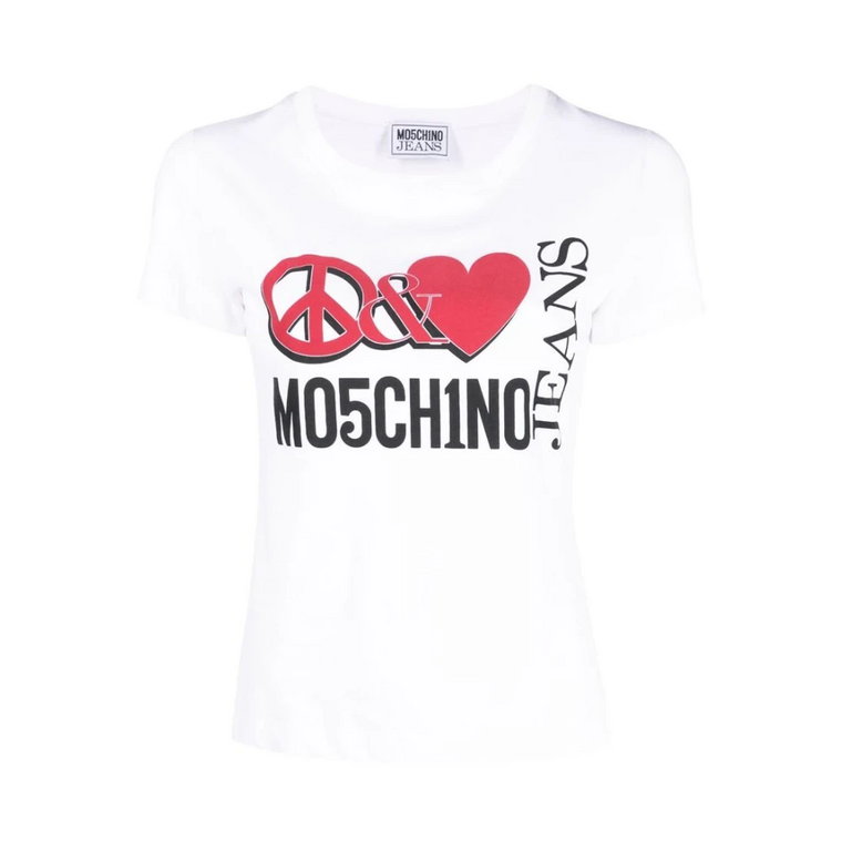 T-shirt z nadrukiem logo i sercem Moschino