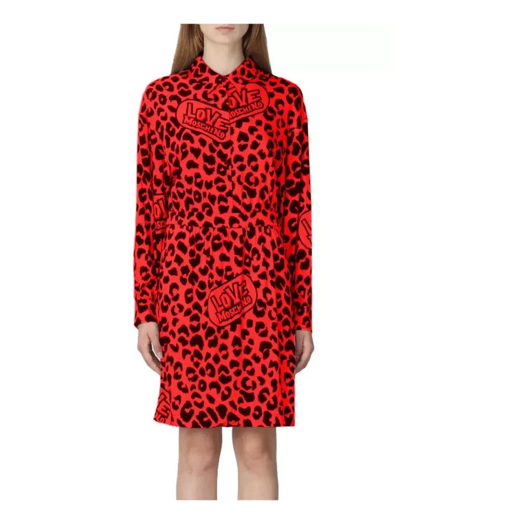 Czerwona Długa Sukienka z Wzorem Leoparda Love Moschino