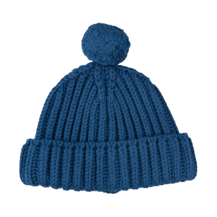 Niebieska Zrobiona na Drutach Beanie z Pomponem Ermanno Scervino