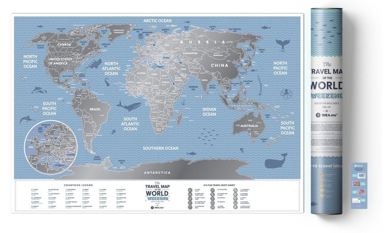 Mapa zdrapka Świat, Travel Map Weekend World, 60x40 cm