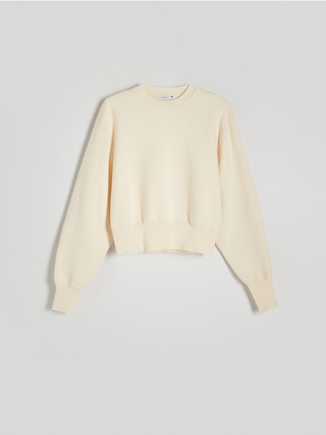 Reserved - Gładki sweter - złamana biel
