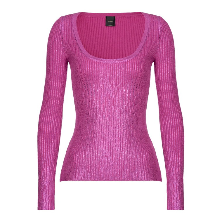 Laminowany sweter w prążek Pinko
