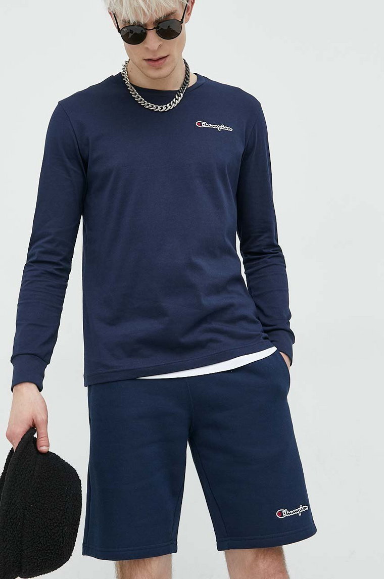 Champion longsleeve bawełniany kolor granatowy gładki 217868-NVB