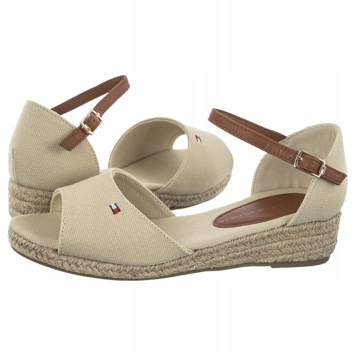 Buty Damskie Sandały na Koturnie Tommy Hilfiger Rope Wedge Beżowe