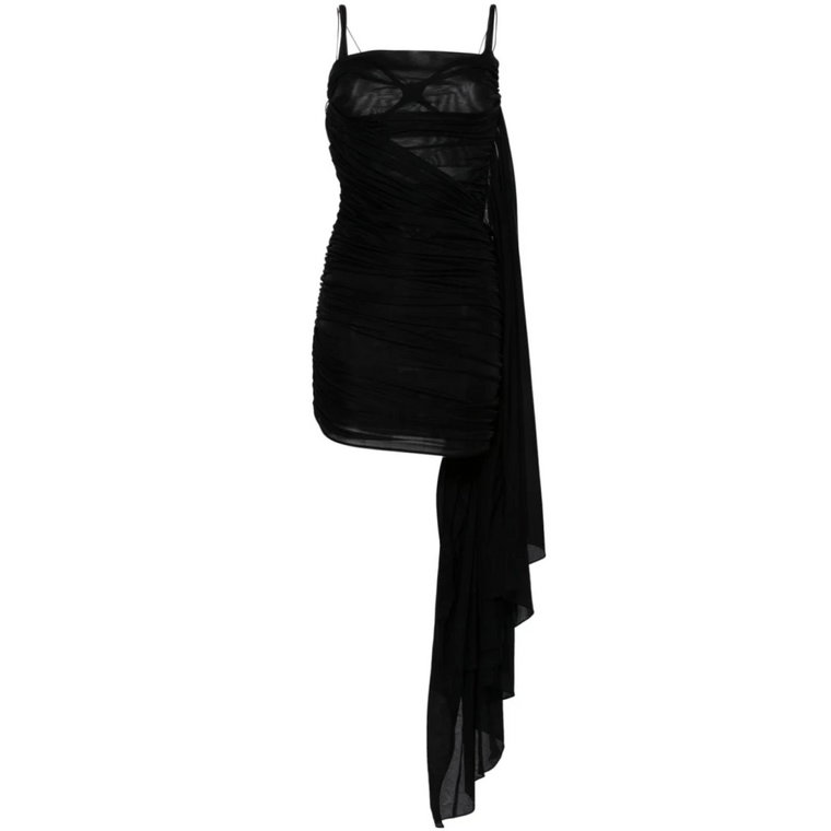 Czarna Sukienka z Drapowanym Panelem Mugler
