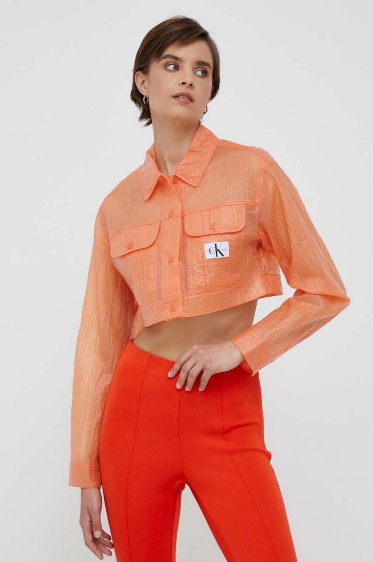 Calvin Klein Jeans kurtka damska kolor pomarańczowy przejściowa